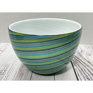 Italian Venetian Blown Murano MCM Glass Bowl Green Rainbow Cenedese 1970's READ